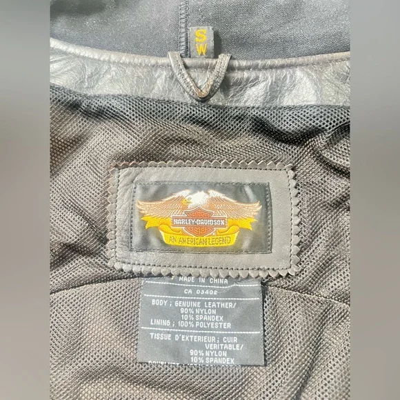 Harley-Davidson Black Leather Hoodie Vest with Colorful Patches Womens Small - Picture 9 of 10